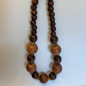 Vintage Chunky Wood Bead Necklace | Boho Island Style Statement